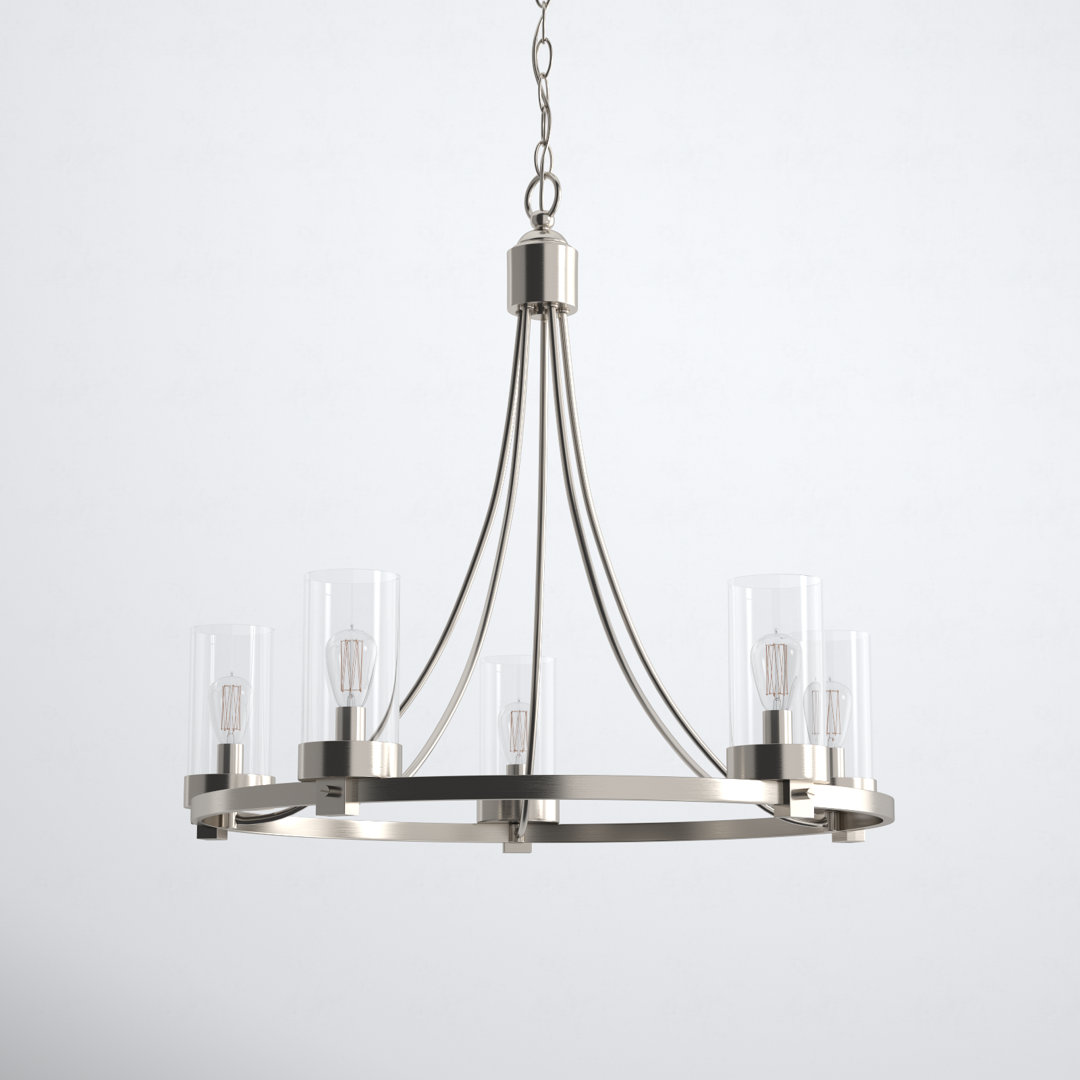 Laurie 5 - Light Dimmable Wagon Wheel Chandelier Birch Lane™ Finish: Brushed Nickel