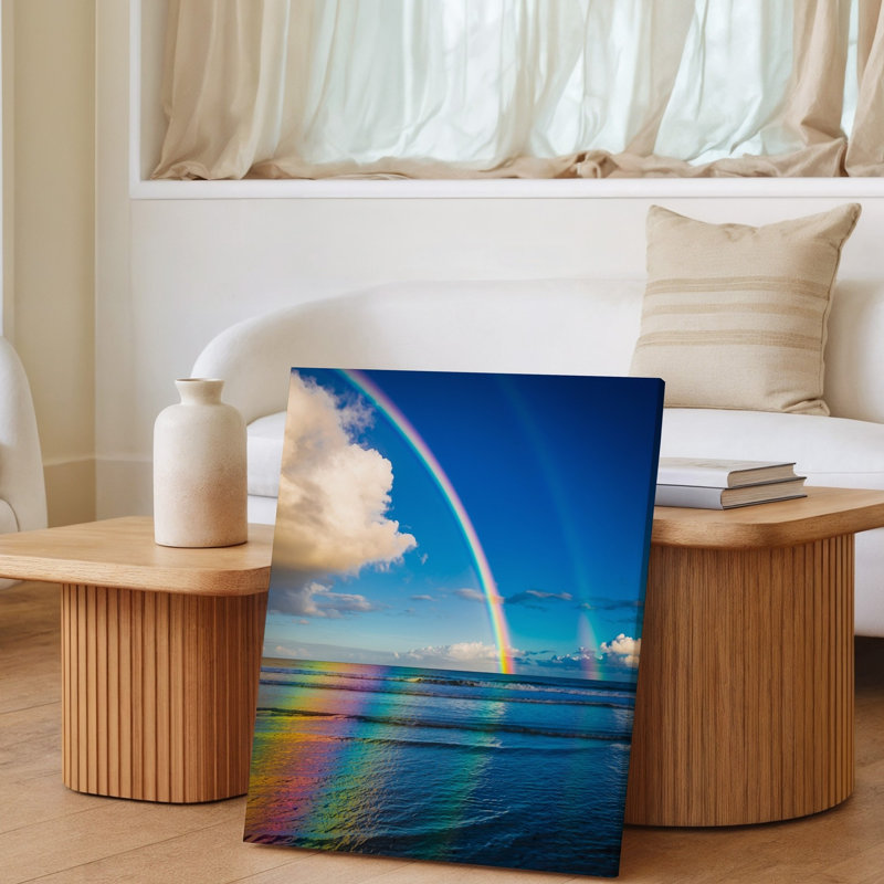 Toile, une scène à couper le souffle capturant un arc-en-ciel à double arc-en-ciel gracieusement sur un ciel partiellement nuageux