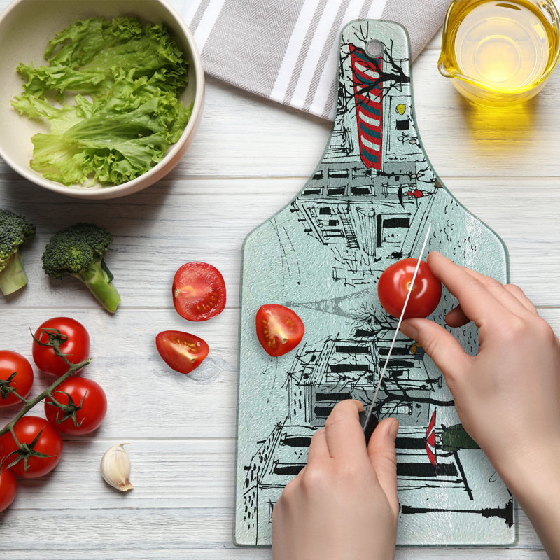 Ambesonne Colourful Tempered Glass Cutting Board Paris Eiffel Tower Multicolor