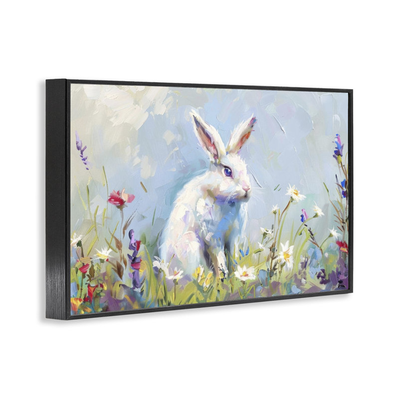 «Bunny In Spring Meadow», estampe numérique, design par LSR Design Studio, H 12 po x l 18 po, Giclée encadrée noir minuit