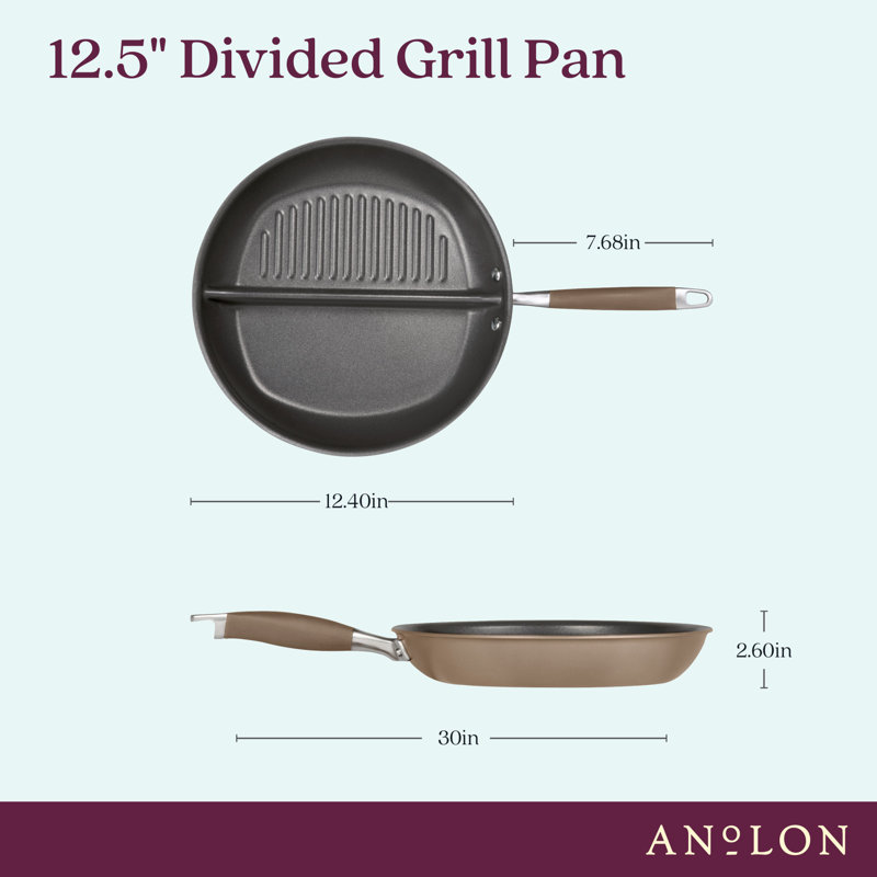 Anolon Advanced Home Hard Anodized Nonstick Divided Grill And Griddle Pan, 12.5 Inch, Brown