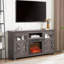 Meuble télé Style avec foyer et découpes pour câbles, gris, l 59,27 po x P 15,12 po, H 31,7 po, pour téléviseurs de 65 po