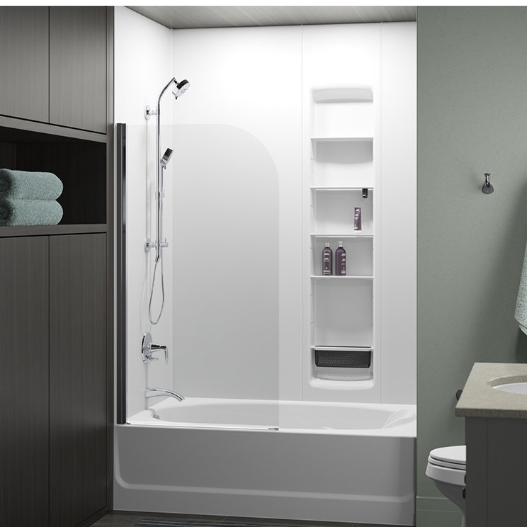 Whiston 32 In. x 56-15/16 In. Pivot Bath Screen in Silver Frame Finish with Smooth/Clear Glass Texture Tub Door