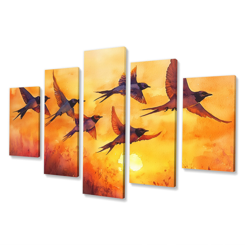 Swallows Birds At Sunset III - Art mural oiseau - art mural moderne pour le salon
