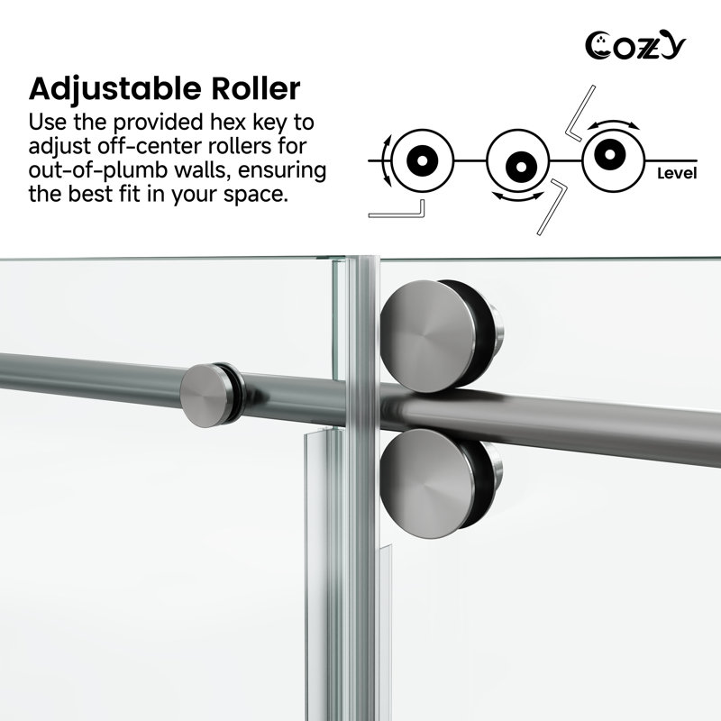 74-79" W X 76" H Frameless Single Sliding Shower Door with 3/8" (10mm) Clear Tempered Glass, Shatter-Resistant Film & Installation Hole Locator - Round Top Rail