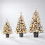 Ensemble de 3 sapins de Noël artificiels en pot, préilluminés et floqués, avec lumières DEL multi-modes.