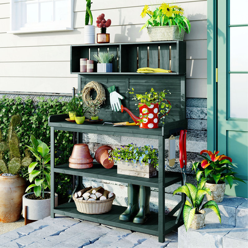 Grande table de rempotage en bois 65 po pour l'extérieur, Vert forêt