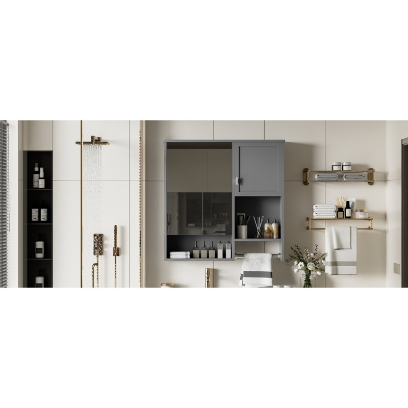29'' X 28'' Modern Wall Mounted Bathroom Medicine Cabinet, Bathroom Wall Storage Cabinet With Mirror, Over The Toilet Space Saver Cabinet With Towels Bar