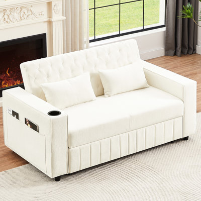 Modern Living Room Bed In Beige With Removable , 61.4 61.4" For Area Cup Holders & Foam Filler