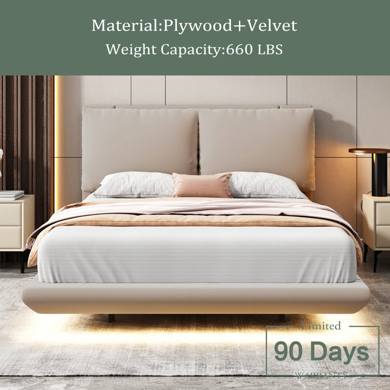 Lit tapissier standard Joshpal, Double, Beige