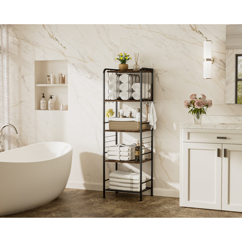 Bathroom Towel Rack Free Standing 3-Tier 4-Tier with U-shaped Dividers, 57" H x 17* W x 12" D, Brown