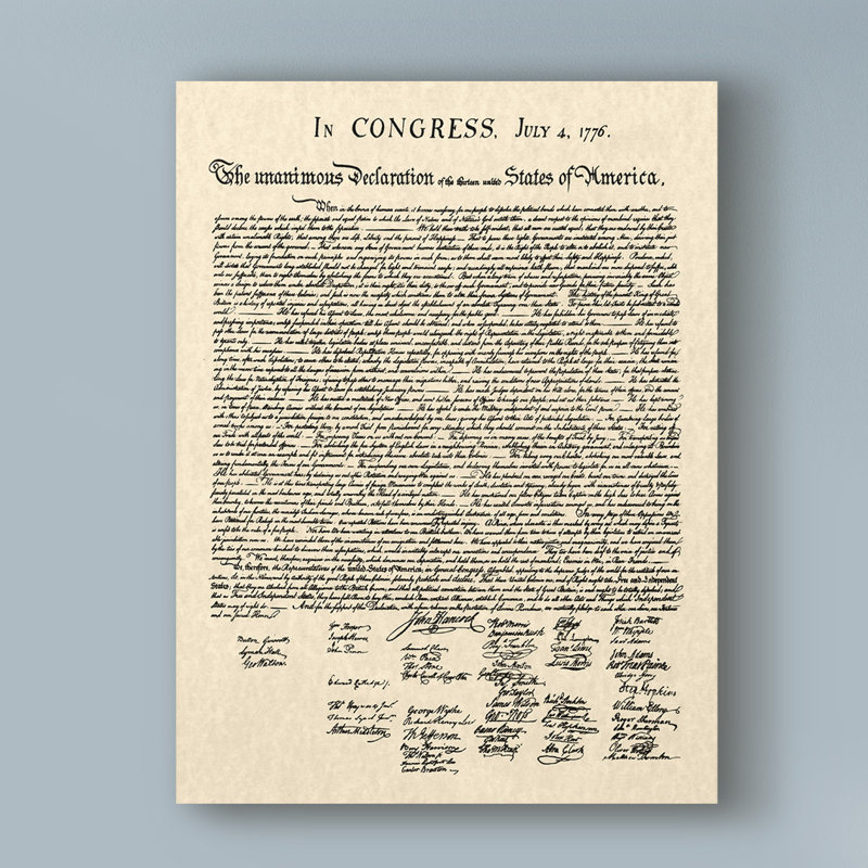 « déclaration of indépendance », art textuel sur toile tendue, H 19 po x l 14 po x P 2 po