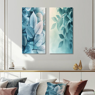 Dégradé de feuilles, minimalisme, photo I - art mural floral 2 panneaux