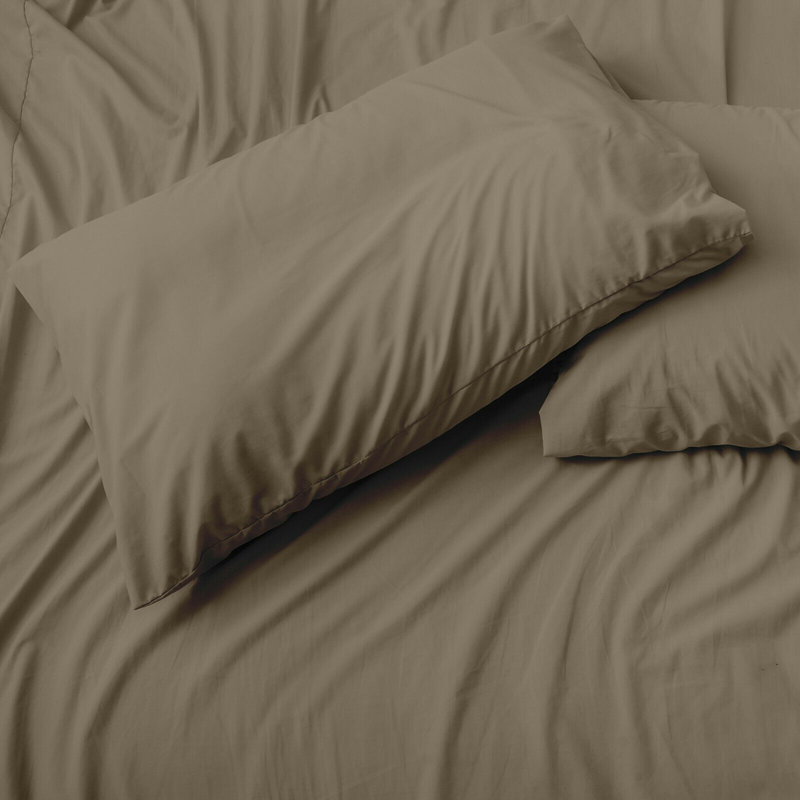  Ensemble de draps en microfibre à densité de tissage 1800 Soft, Ensemble de draps pour très grand lit + un drap-h, Taupe