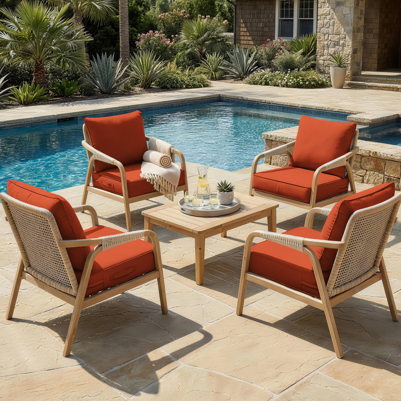 Housse de coussin de siège d'extérieur pour patio avec fond antidérapant, 4, L 22 po x P 22 po, Orange