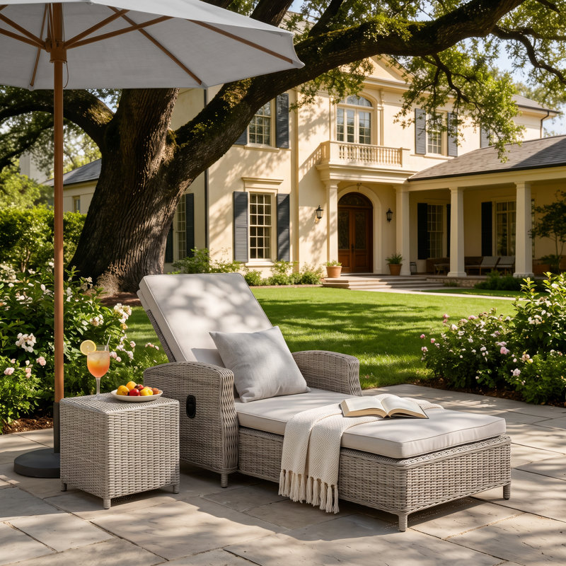 Chaise longue d'extérieur en aluminium Alyeska avec pompe à air, dossier inclinable réglable et coussins Sunbrella / oléfine
