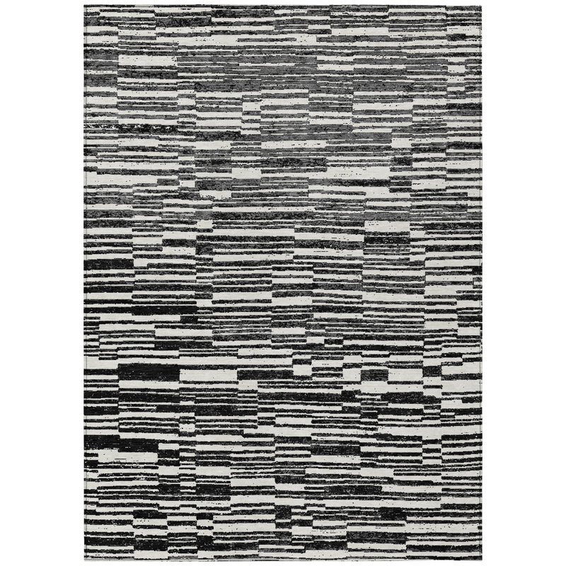 Machine Washable Indoor/Outdoor Chantille ACN2907 Striped Rug, 8' x 10', Black