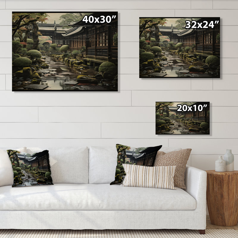 «Japon Art Temple silencieux» sur bois, H 30 po x l 40 po x P 0,78 po