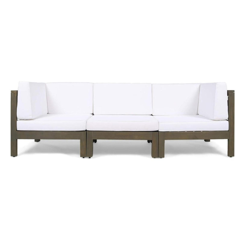 Oana - Ensemble de canapé d'extérieur 3 pièces, blanc, extérieur, Blanc, Gris