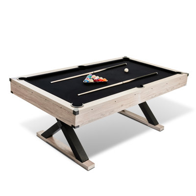 84" Pool Table, 7 ft Billiard Table with X-Leg Base, Includes 2 Cue Sticks, Billiard Balls, Cue Rack & Cleaning Brush