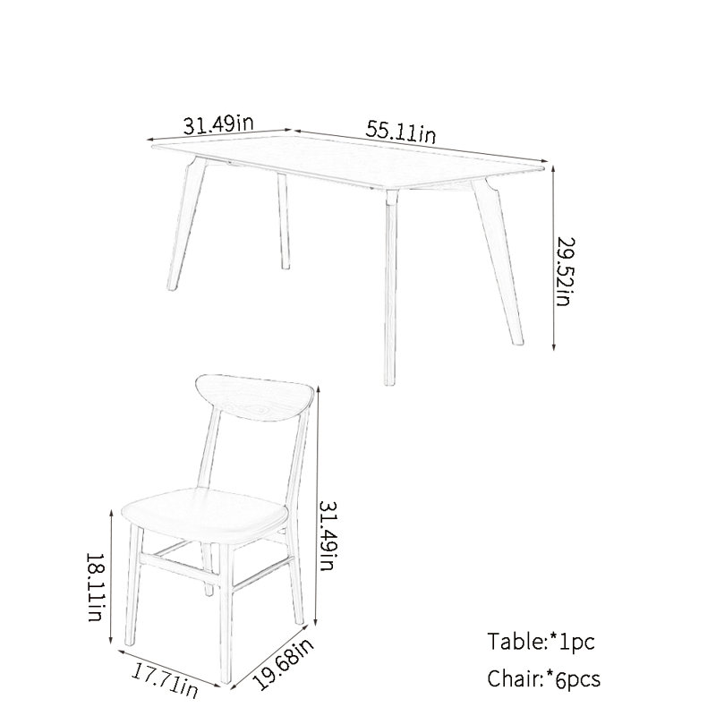 Ensemble de table à manger moderne et simple en bois massif, H 29,52 po x L 55,11 po x l 31,49 po