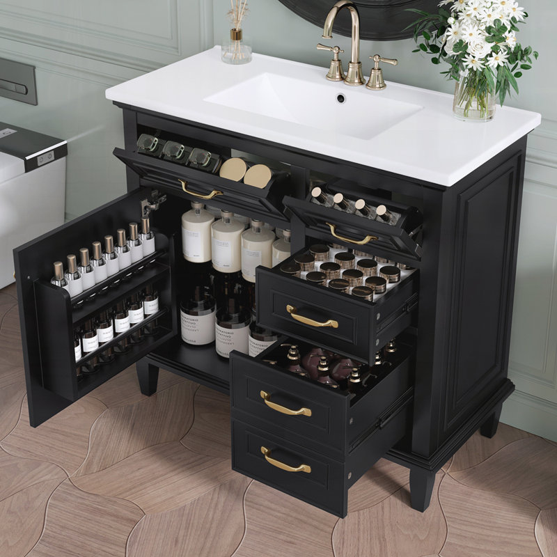 36 Inch Bathroom Vanity with Ceramic Sink, Black