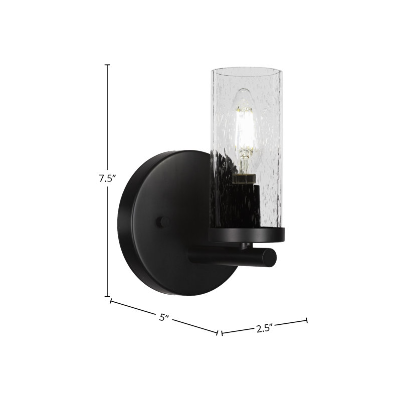 Nevena Wall Sconce Shown With 2.5” Glass, Matte Black, Seedy
