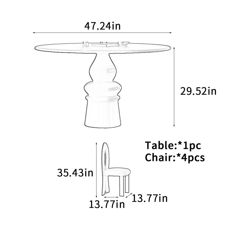 Table de salle à manger ronde de style médiéval, H 29,52 po x L 47,24 po x l 47,24 po