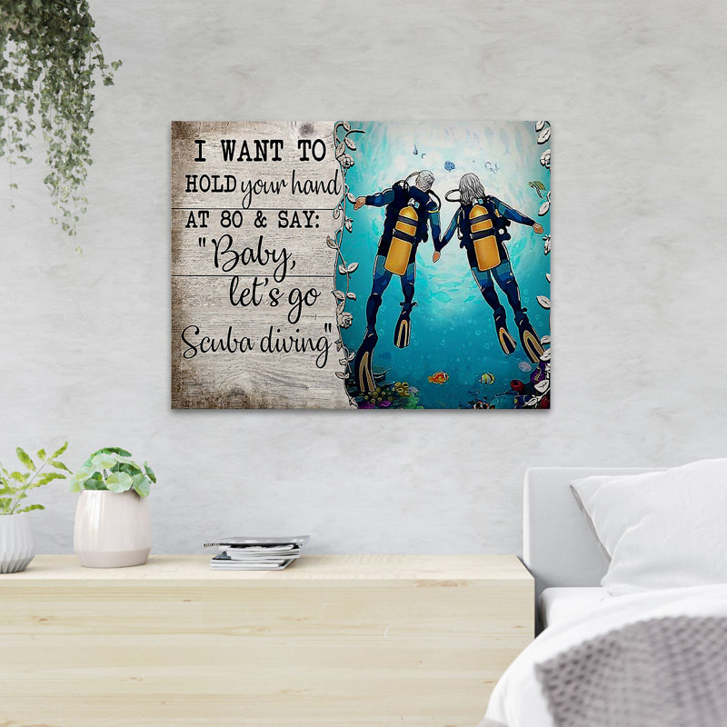 Couple Of Diver - Baby, Let's Go Scuba Diving - Reproduction d'art graphique rectangulaire sur toile tendue 1 pièce