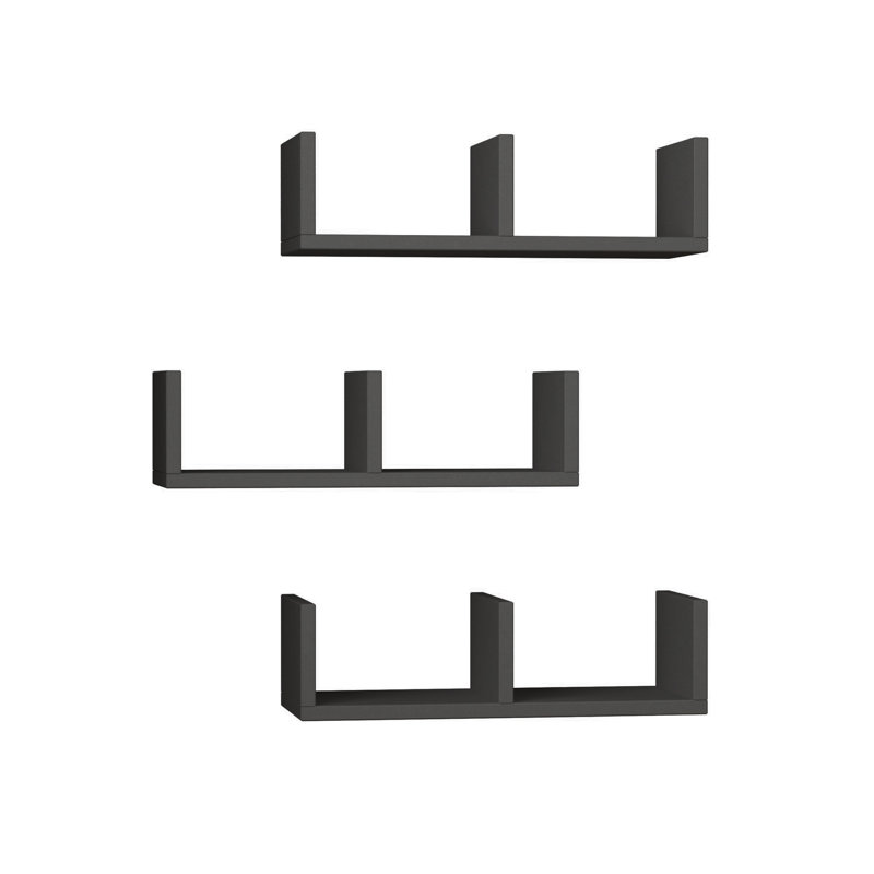 3 Piece Square Floating Shelf, Anthracite
