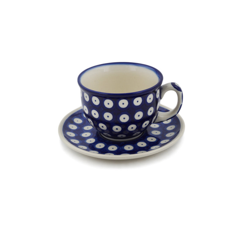 Eyed Peacock Handmade Stoneware Teacup, Blue Eyed Peacock
