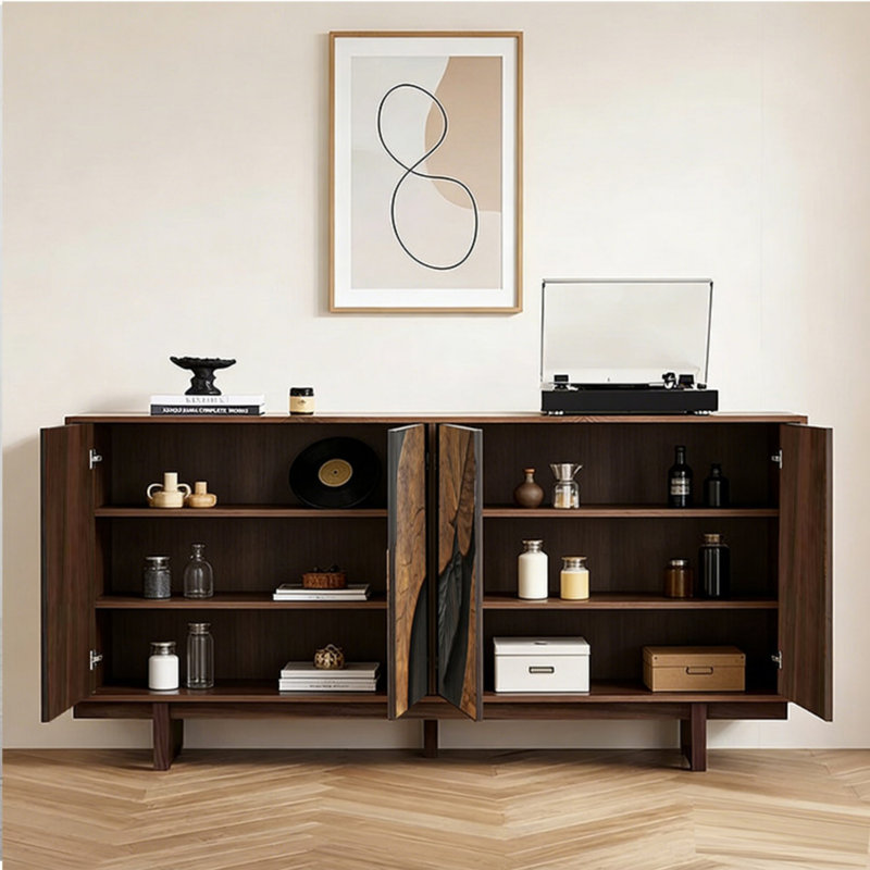 Buffet rétro à quatre portes, H 34,65 po x l 55,12 po x P 15,75 po