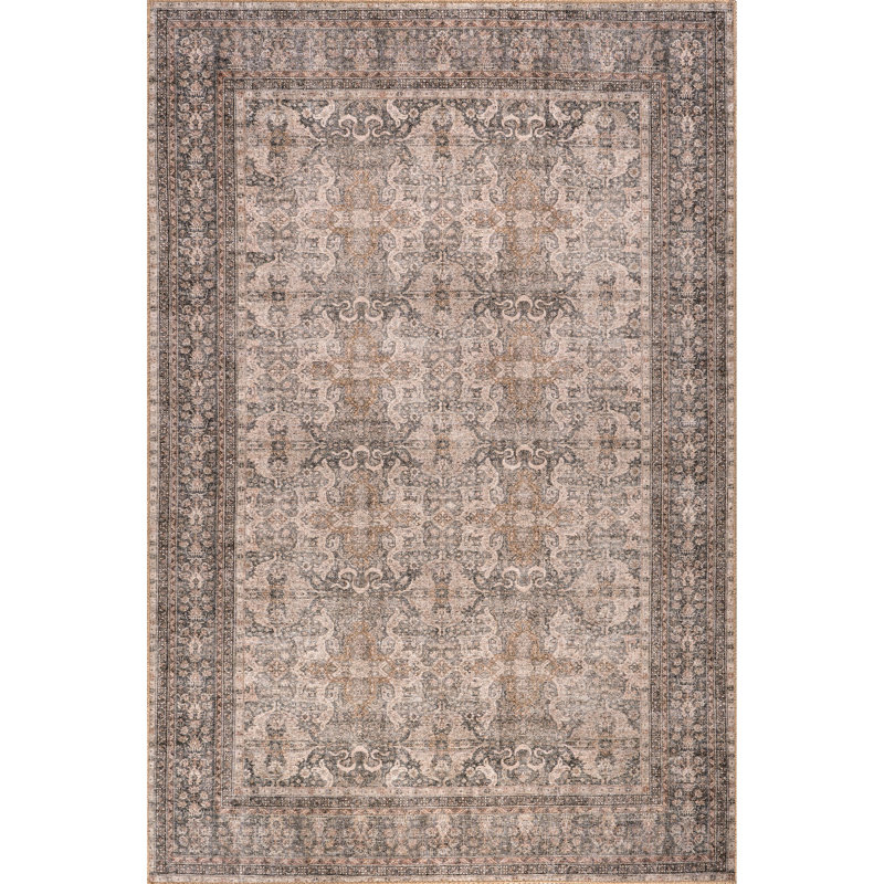 Jeccica Distressed Vintage Medallion Jute Blend Polyester Area Rug, Rectangle 5' x 8'