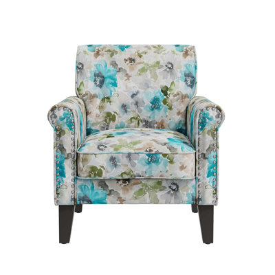 Floral Accent Chair with Nailhead Trim and Solid Wood Legs