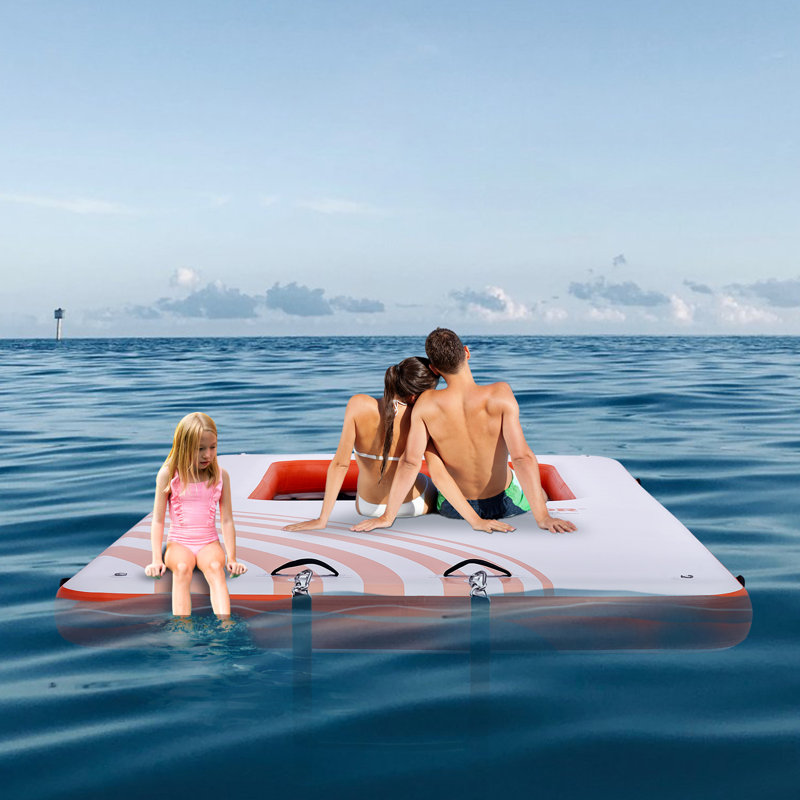 15x6.5FT Inflatable Dock Platform with 4*6FT Trampoline Mesh Pool, Floating Platform Water Mat