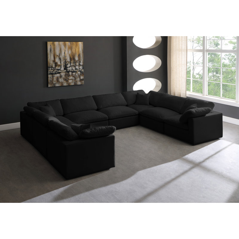 Atis Velvet U-Shaped Sectional Reversible, Black Velvet