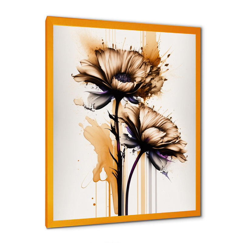 Gerbera orange sur fond abstrait I - Peinture sur toile, H 32 po x l 24 po x P 1 po, Cadre photo doré