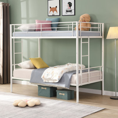 Lit superposé en métal blanc - élément de chambre à coucher moderne, structure simple au-dessus de l'espace, assemblage en acier robuste pour la durabilité et la stabilité, zone de couchage silencieuse, grande capacité de charge, escalier sécuritaire