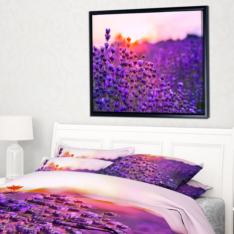 « summer coucher over lavande field », reproduction de photo sur toile tendue encadrée, H 16 po x l 32 po x P 1 po