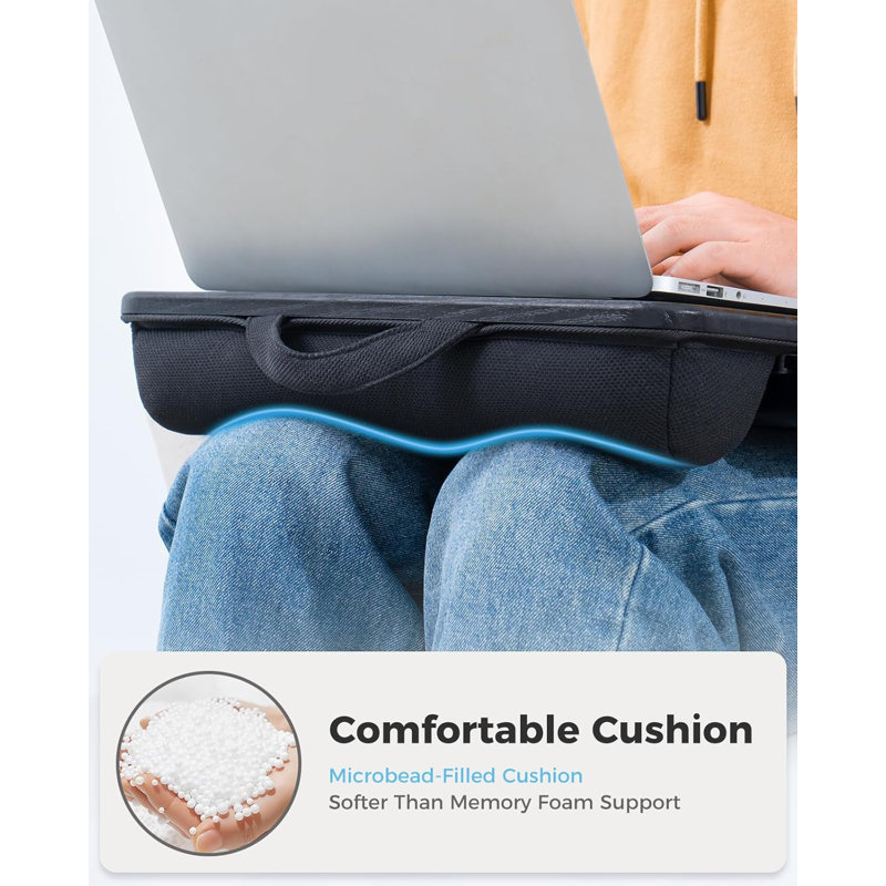 Bureau pour ordinateur portable avec coussin et tiroir de rangement - Plateau pour ordinateur portable avec support pour téléphone