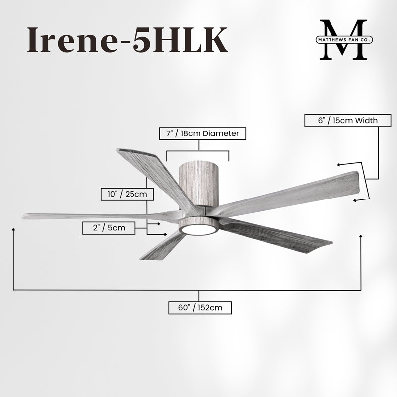 Ventilateur de plafond à 5 pales DEL avec ensemble d'éclairage inclus Irene, Ton bois de grange, 60", Ton bois de grange