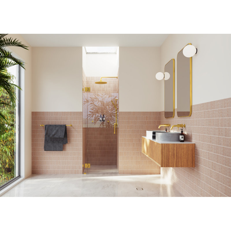 Halo 34 in. x 78 in. Frameless Glass Hinge Shower Door, Satin Brass
