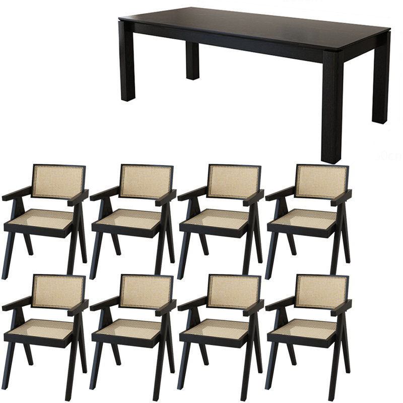 Ensemble de table à manger en bois franc français vintage, H 29,5 po x L 86,6 po x l 35,4 po