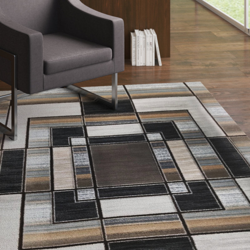 Tapis brun à motif géométrique Adonia, Rectangle 8 pi 7 po x 11 pi 11 po