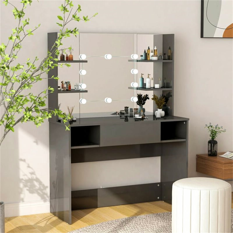 Wafrt Dressing Table with Mirror, Shining Grey