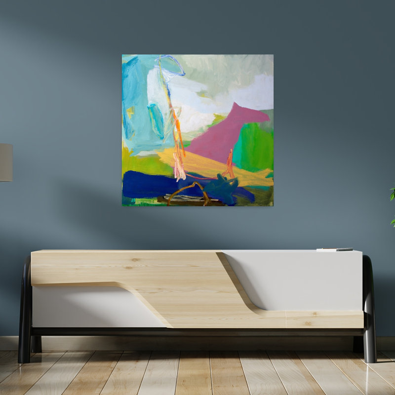 Land with Dog, art contemporain abstrait, H 36 po x l 36 po