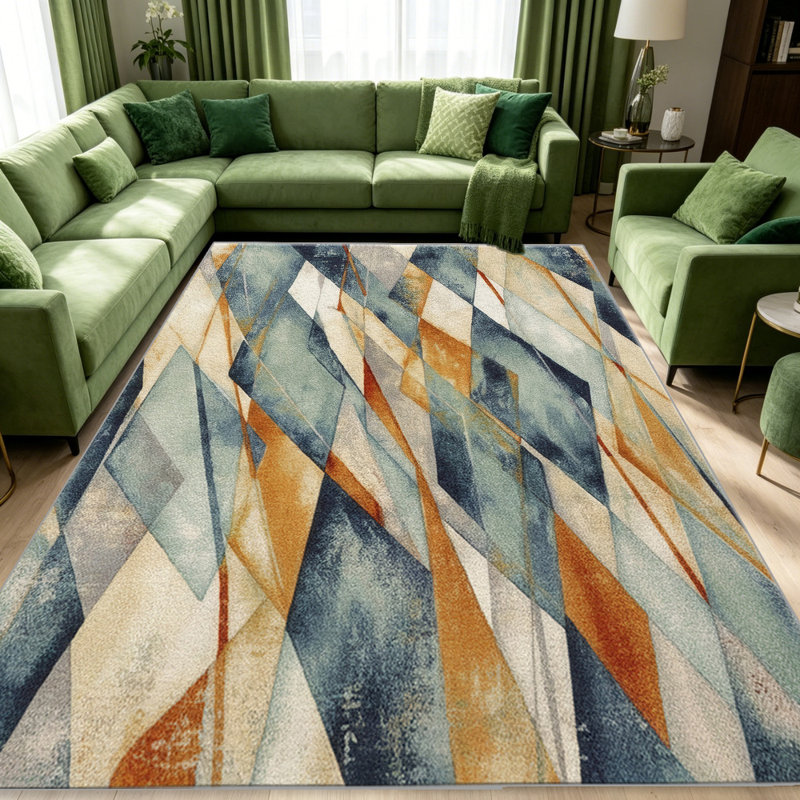 Blue Orange Abstract Geometric carpet-easy to clean, machine-washable, soft and comfortable; suitable for door mats, kitchens, living rooms, bedrooms, corridors, and laundry areas. Easy to clean, durable carpet for home decoration.