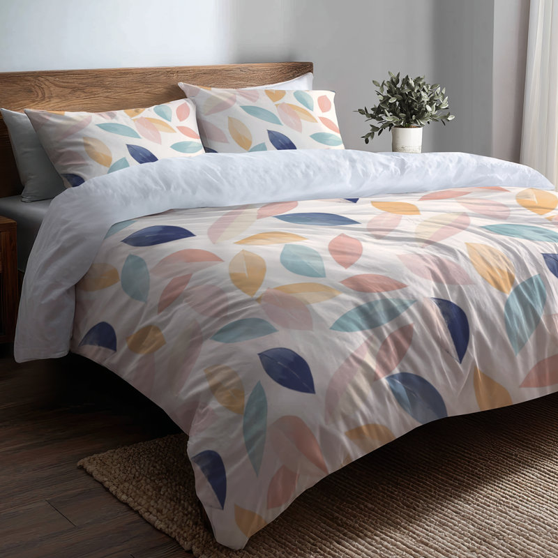 Ensemble d'édredon abstrait 6 pièces - Bohème contemporain avec pétales bohème bleu et rose avec taies décoratives et coussins décoratifs