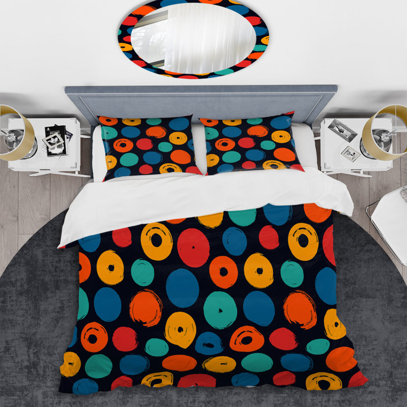 Ensemble de housse de couette en microfibre bleu / orange 3 pièces, Housse de couette pour grand lit et 2 taies décor