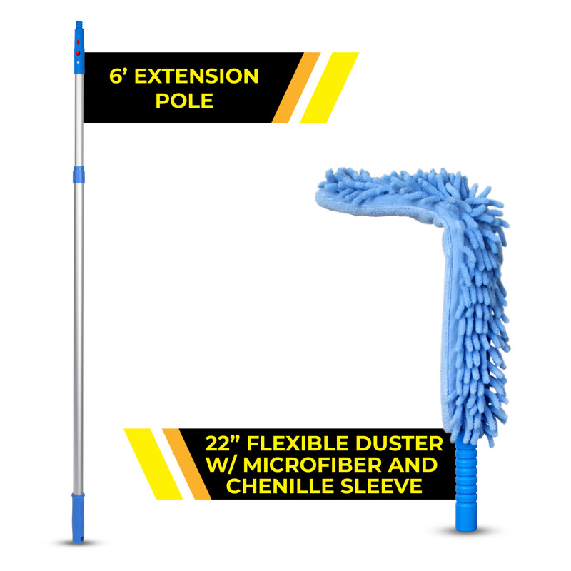 22" Flexible Wand Duster With Microfiber and Chenille Sleeve and 6' Telescopic Pole